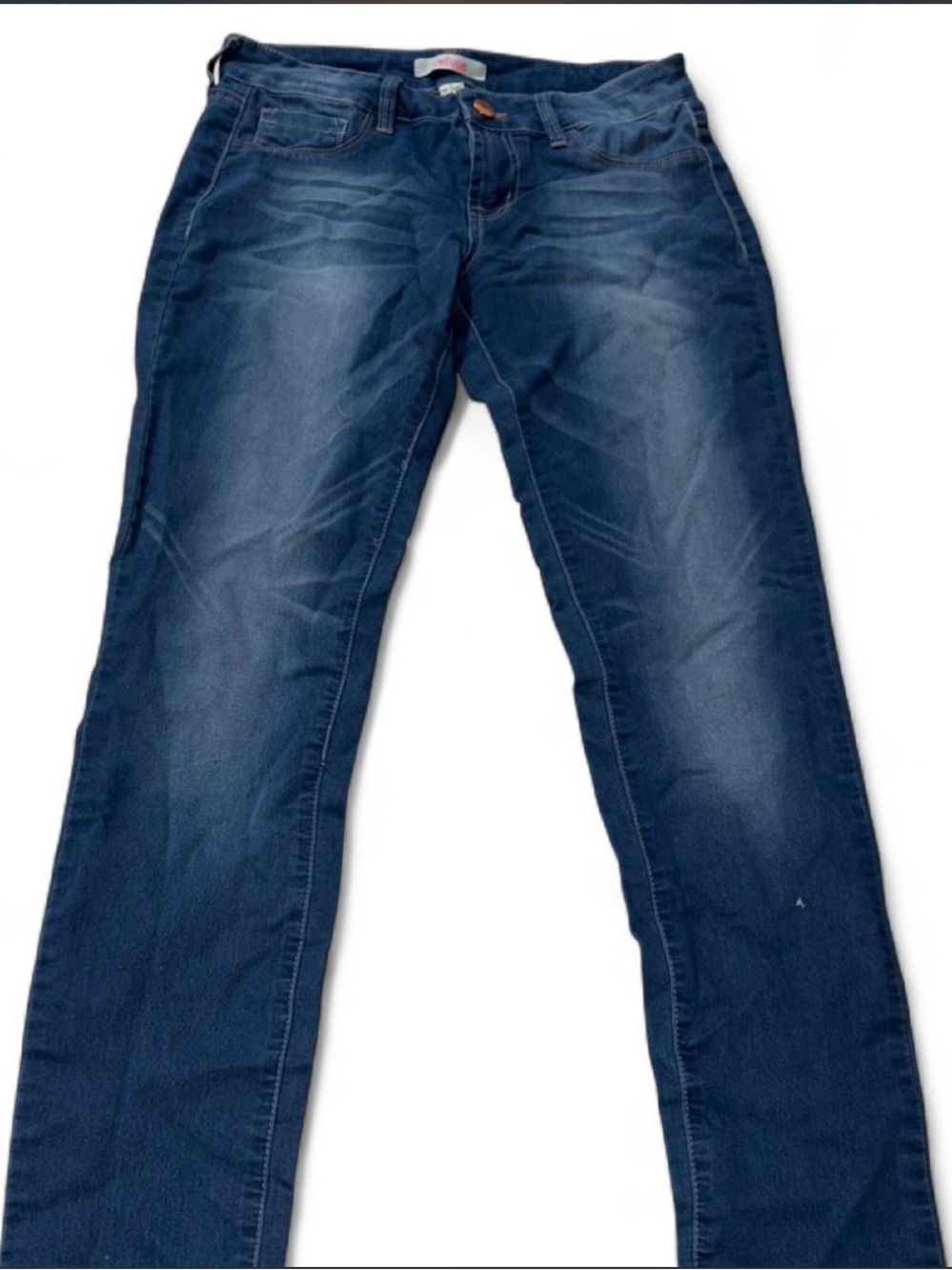 Refuge blue super stretchy denim jeans with a relaxed fit and bleach design